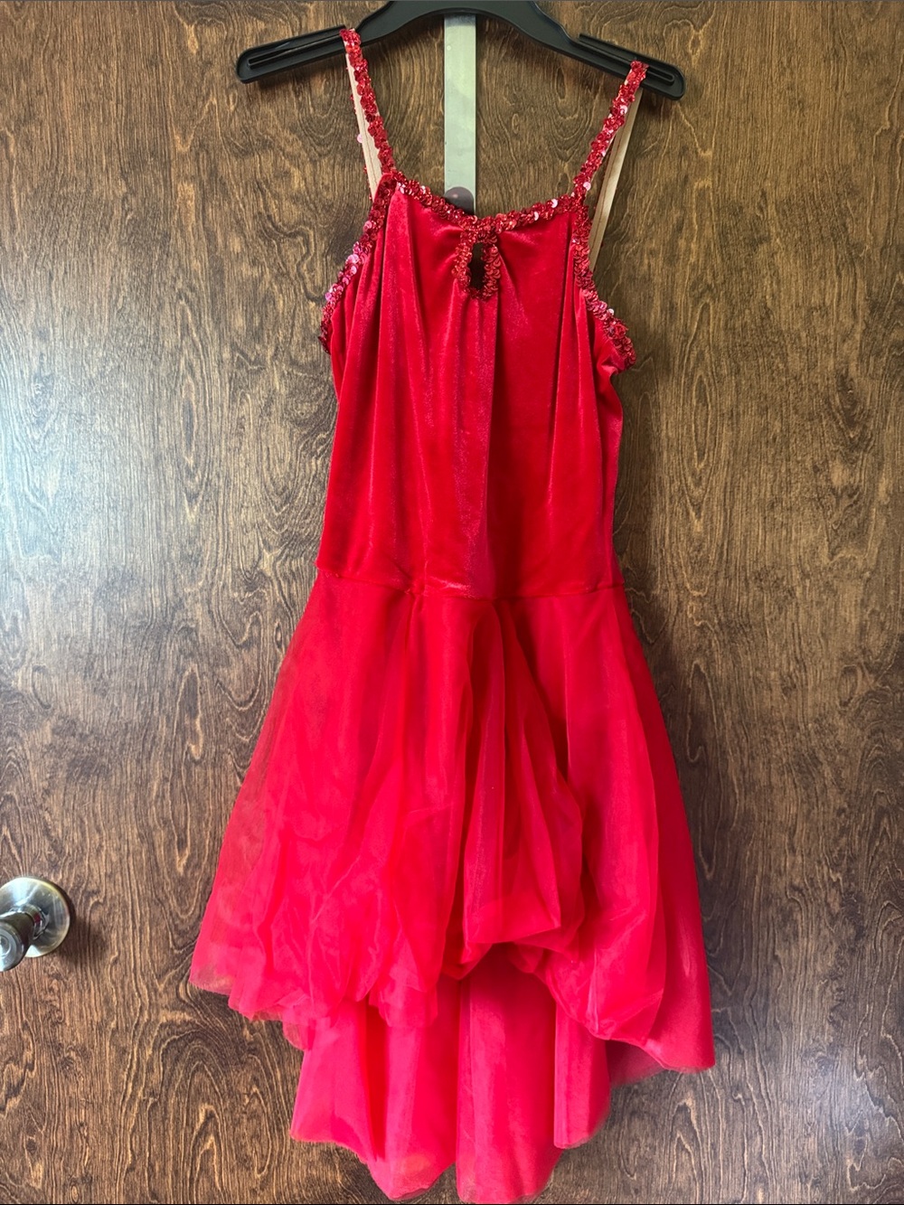 Girls Red Sequin Trim Tulle Dance Costume